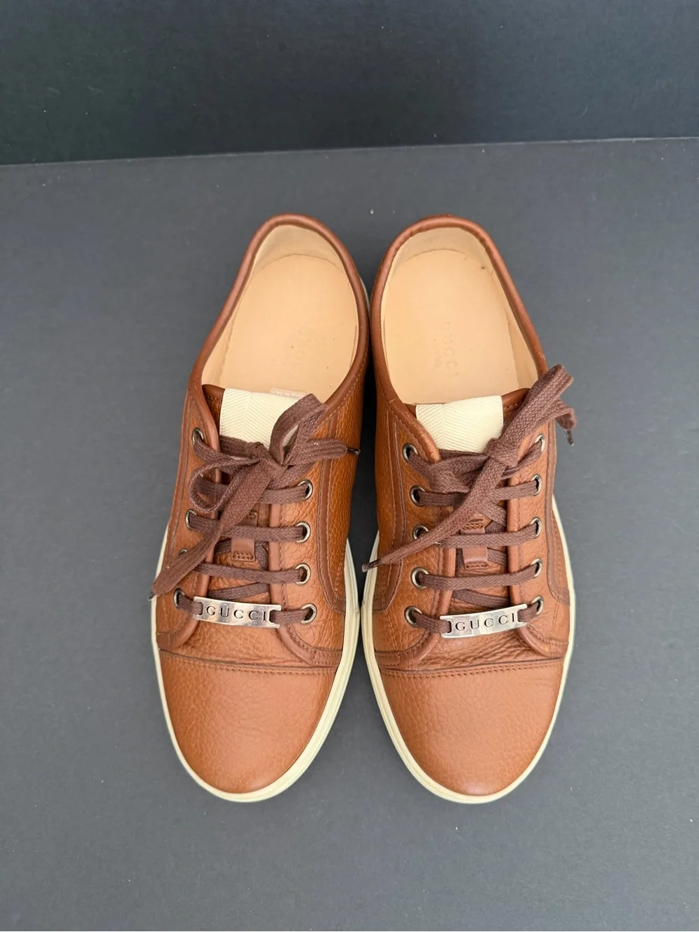 Gucci Brown Leather Miro Soft Low Top Sneakers Size 39